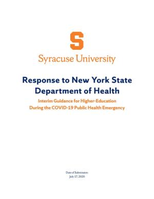 Response to New York State Department of Health Interim Guidance for Higher-Education During the COVID-19 Public Health Emergency