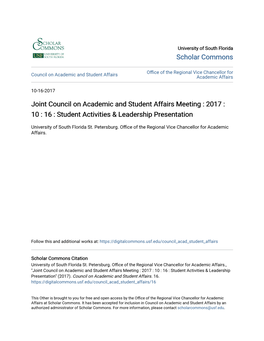 Joint Council on Academic and Student Affairs Meeting : 2017 : 10 : 16 : Student Activities & Leadership Presentation