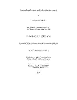 Relational Sacrifice Across Family Relationships and Contexts by Hilary Dalton Pippert B.S., Brigham Young University, 2014 M.S