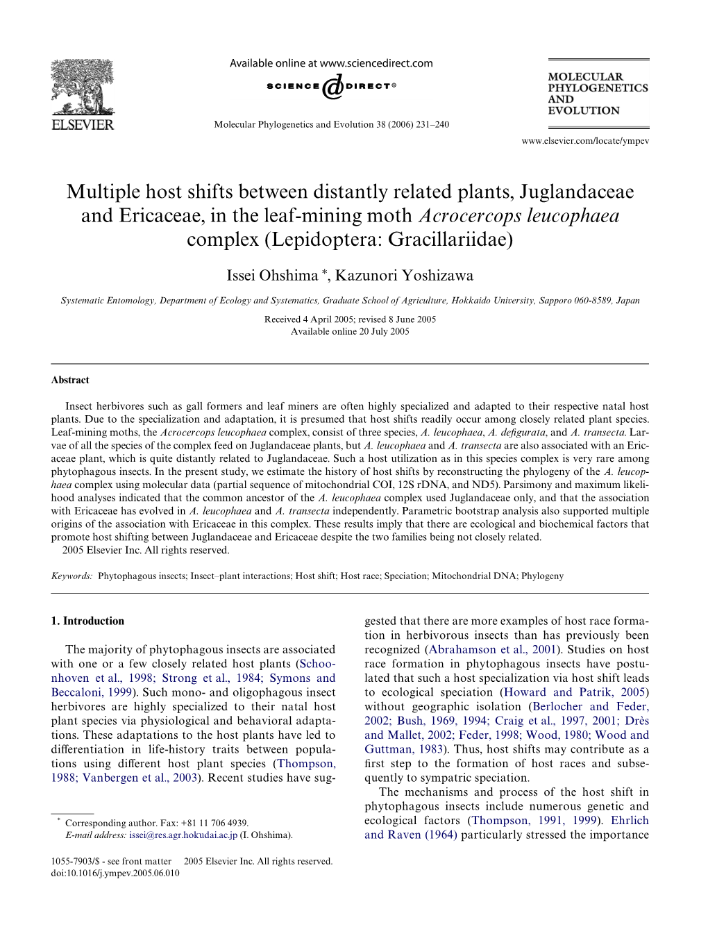 Multiple Host Shifts Between Distantly Related Plants, Juglandaceae And