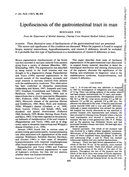 Lipofuscinosis of the Gastrointestinal Tract in Man