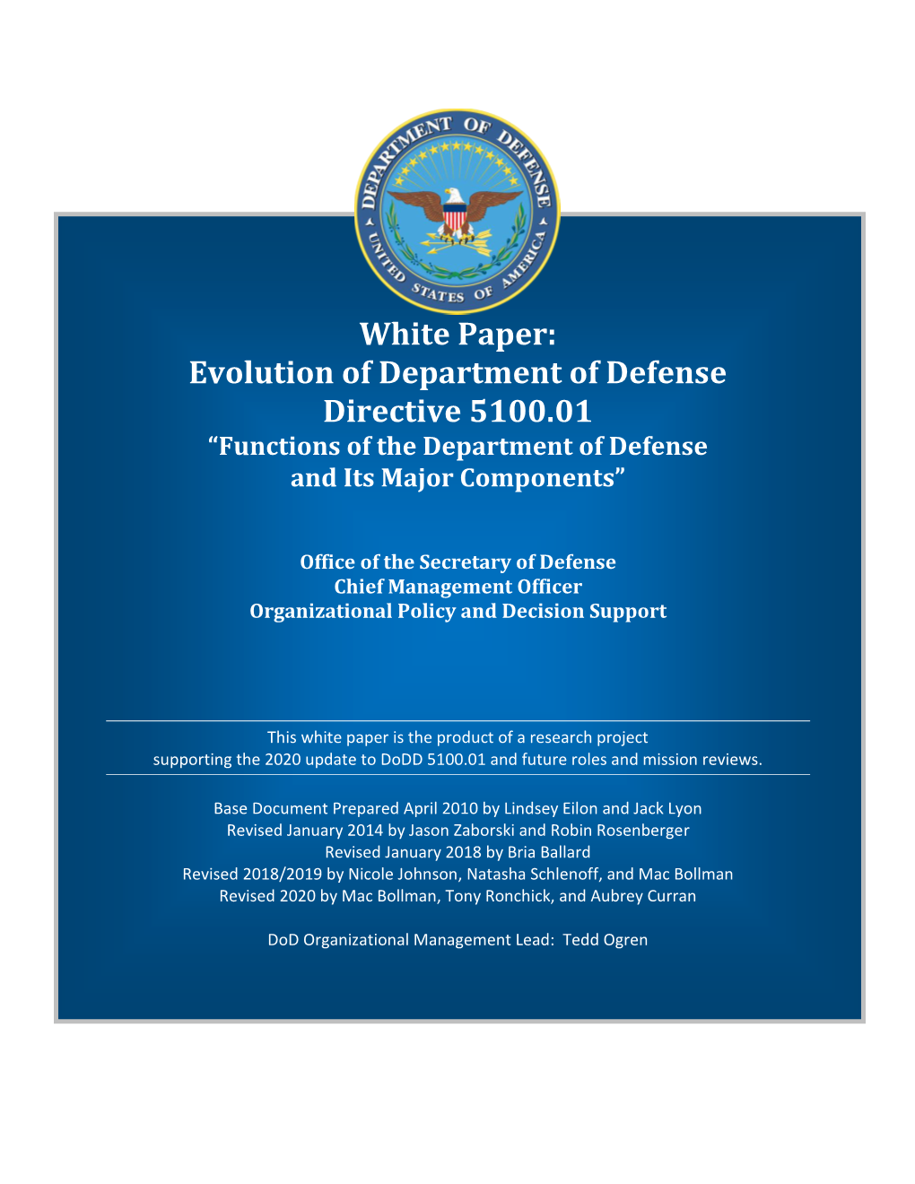 White Paper: Evolution Of Department Of Defense Directive 5100.01 ...