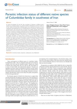 Parasitic Infection Status of Different Native Species of Columbidae Family in Southwest of Iran