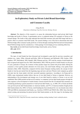 An Exploratory Study on Private Label Brand Knowledge and Consumer Loyalty Branding in Taiwan