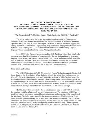 Statement of James Weakley, President, Lake Carriers