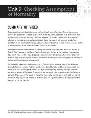 Unit 9: Checking Assumptions of Normality