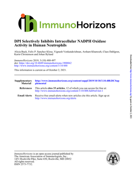 Activity in Human Neutrophils DPI Selectively Inhibits Intracellular