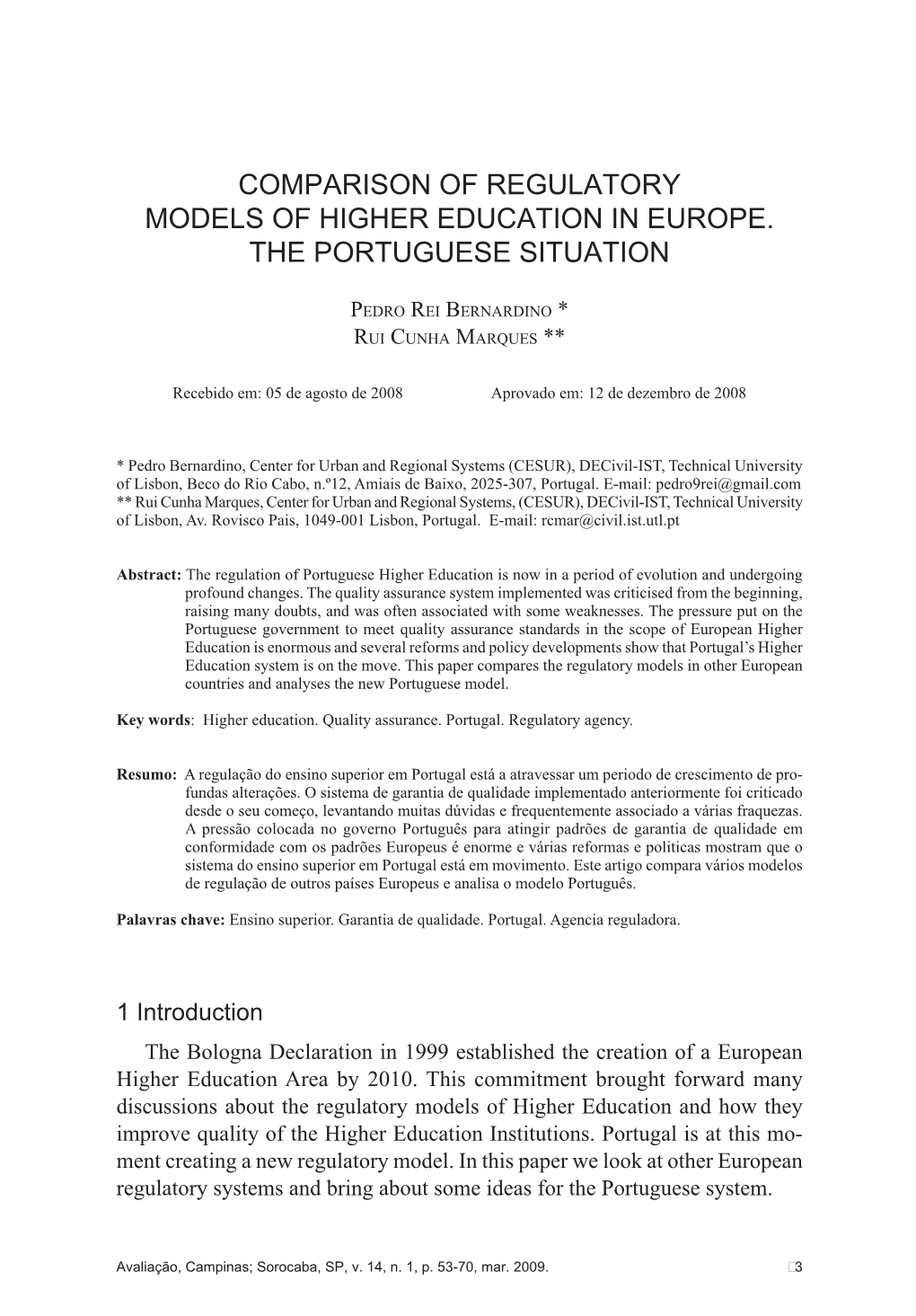 Comparison of Regulatory Models of Higher Education in Europe