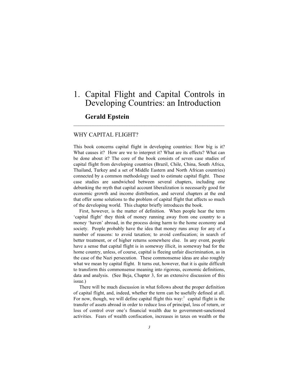 1. Capital Flight and Capital Controls in Developing Countries: an Introduction