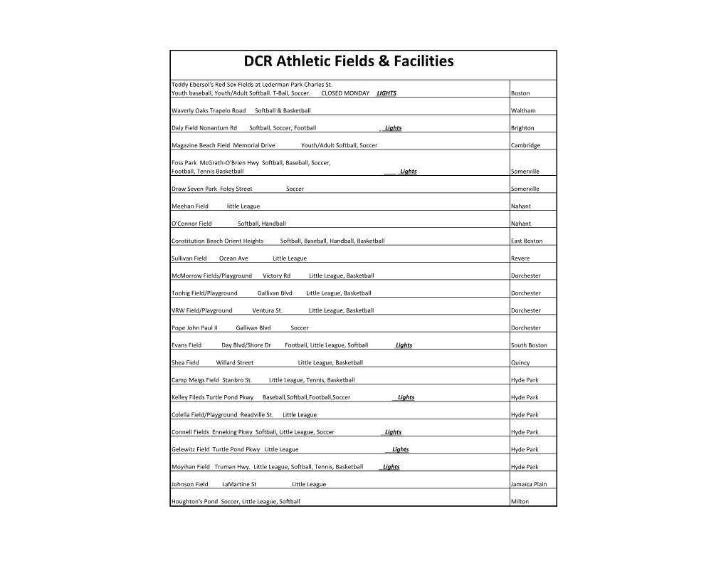 DCR Athletic Fields & Facilities