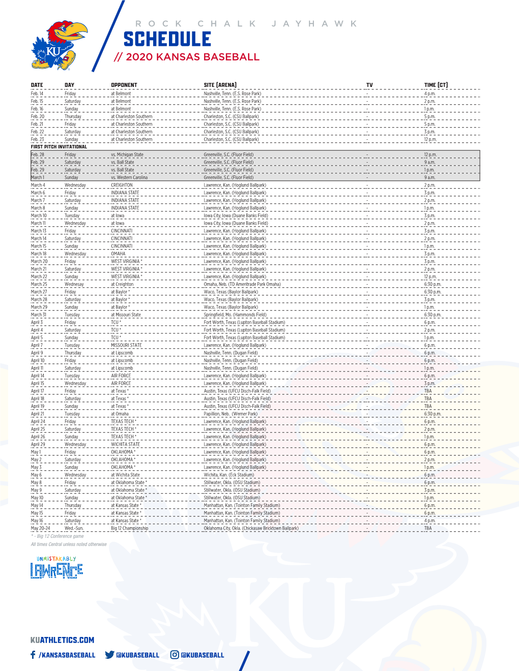 Schedule // 2020 Kansas Baseball