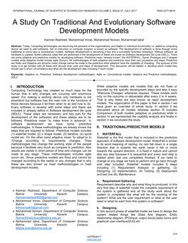 A Study on Traditional and Evolutionary Software Development Models