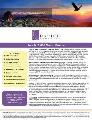 Fall 2016 M&A Market Monitor