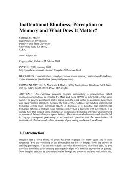 Psyche 7(2): Inattentional Blindness: Perception Or Memory and What