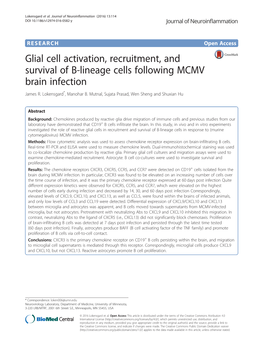 Glial Cell Activation, Recruitment, and Survival of B-Lineage Cells Following MCMV Brain Infection James R