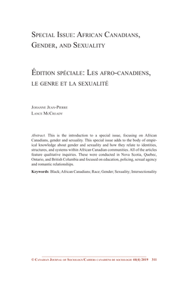 Special Issue: African Canadians, Gender, and Sexuality Édition Spéciale