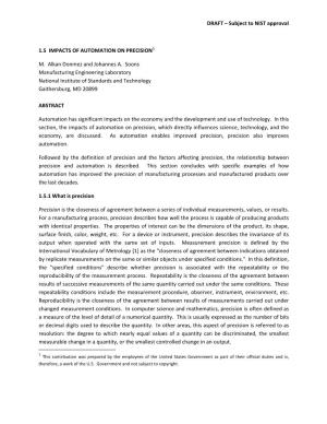 DRAFT – Subject to NIST Approval 1.5 IMPACTS of AUTOMATION on PRECISION1 M. Alkan Donmez and Johannes A. Soons Manufacturin