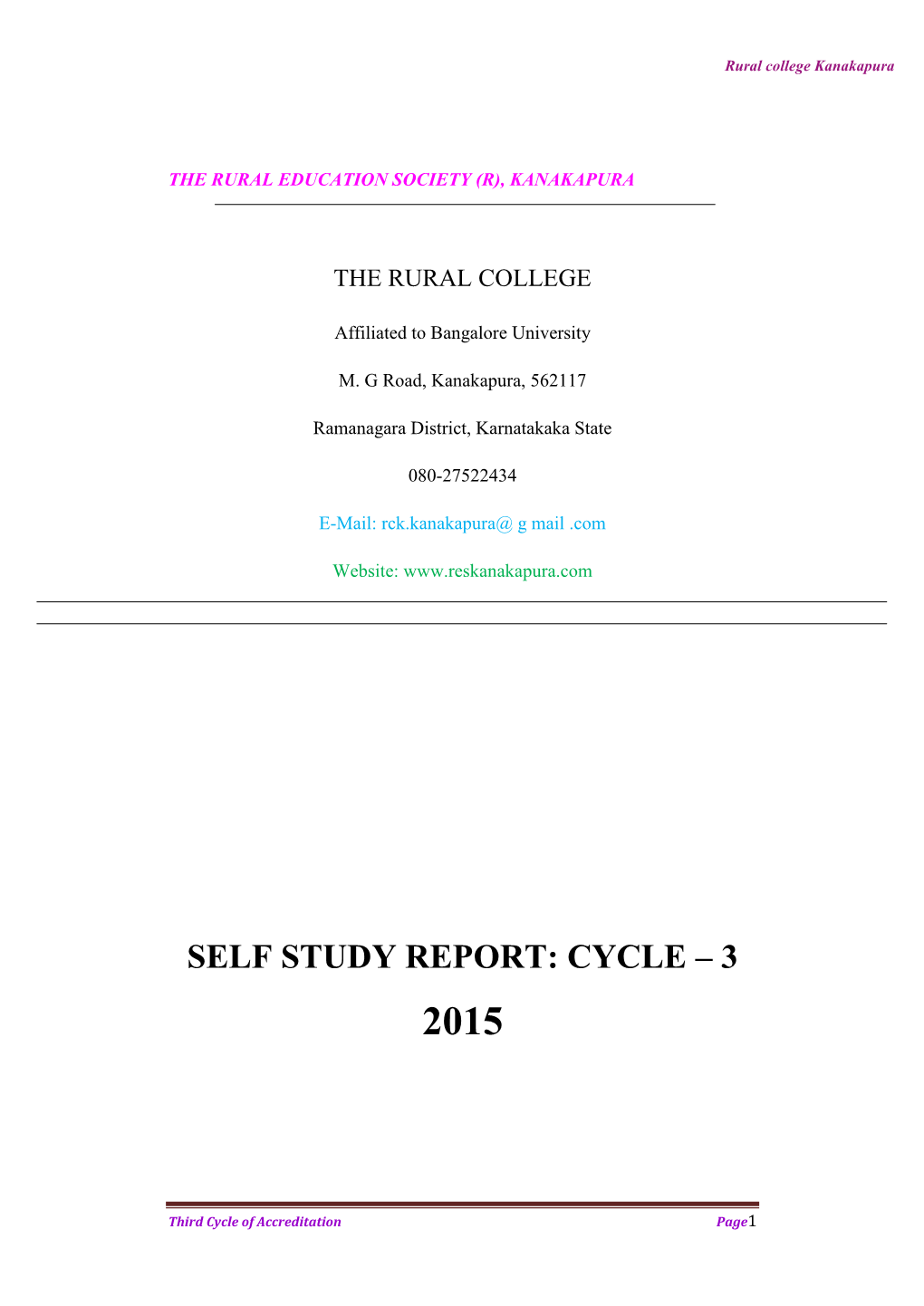 Self Study Report: Cycle – 3 2015