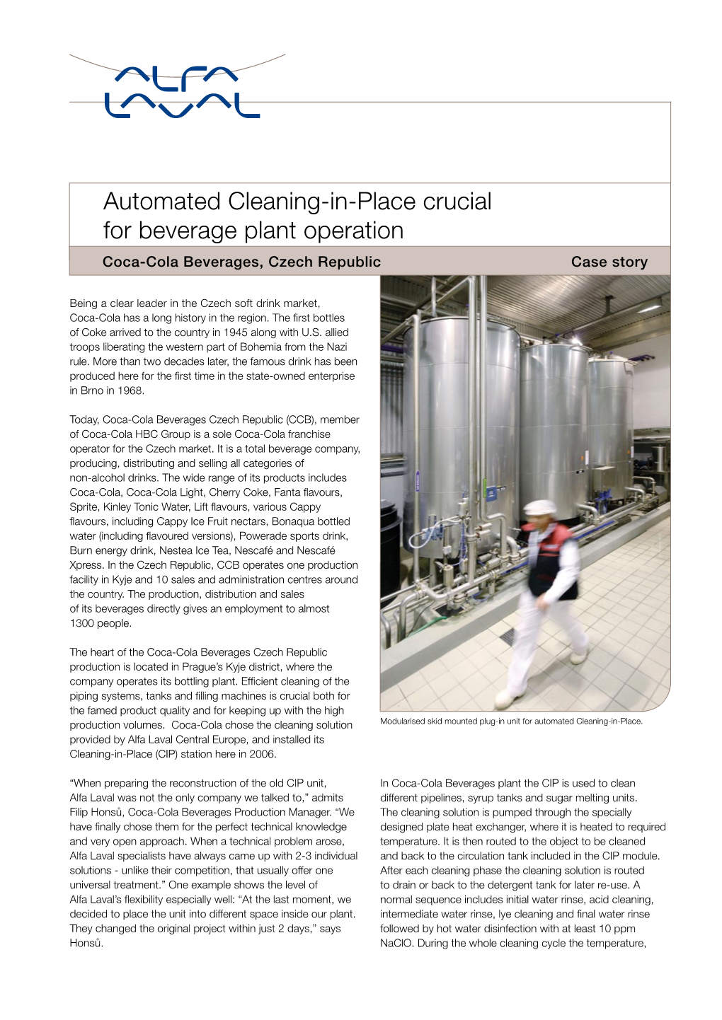 Automated Cleaning-In-Place Crucial for Beverage Plant Operation Coca-Cola Beverages, Czech Republic Case Story