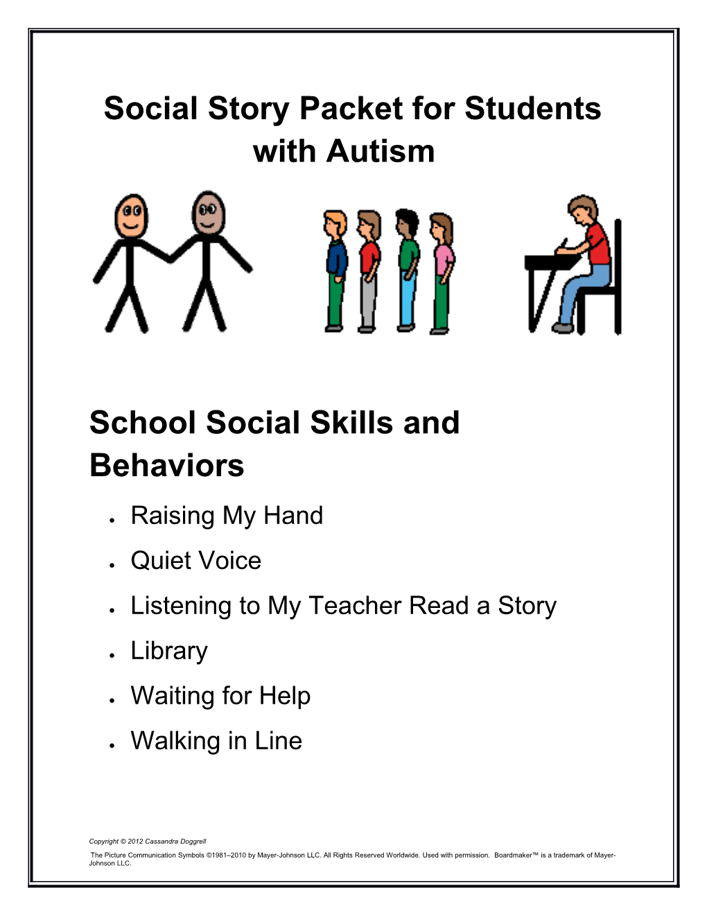 Social Story Packet for Students with Autism
