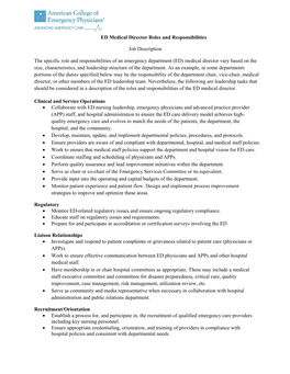 ED Medical Director Roles and Responsibilities Job Description, July 2015 Page 2