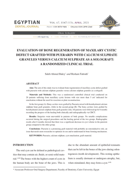 Evaluation of Bone Regeneration of Maxillary