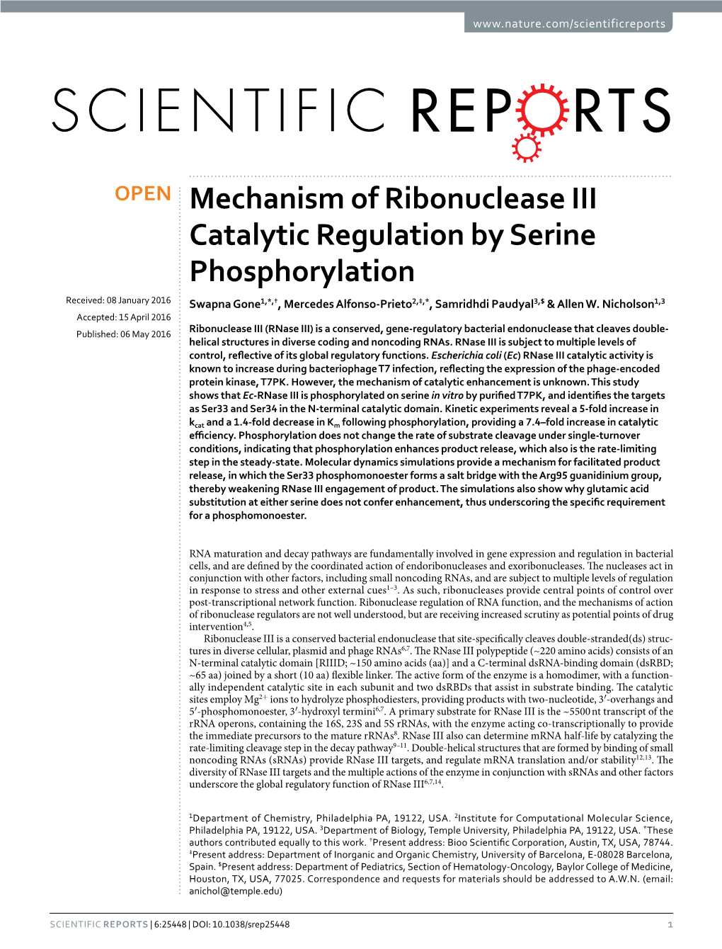 Mechanism of Ribonuclease III Catalytic Regulation by Serine