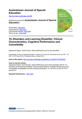 Australasian Journal of Special Education Tic Disorders And