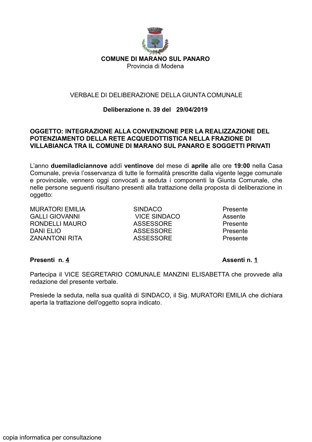 COMUNE DI MARANO SUL PANARO Provincia Di Modena VERBALE DI