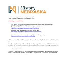 The Nebraska State Historical Society in 1953