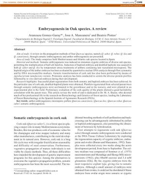 Embryogenesis in Oak Species. a Review Aranzazu Gomez-Garay*1, Jose A
