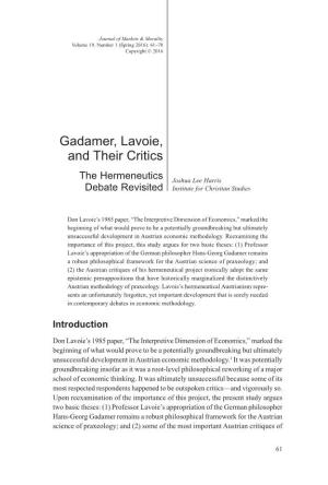 Gadamer, Lavoie, and Their Critics