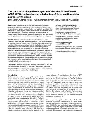 The Bacitracin Biosynthesis Operon of Bacillus Licheniformis ATCC 10716