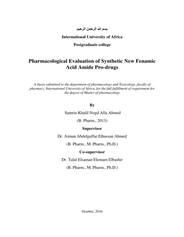 Pharmacological Evaluation of Synthetic New Fenamic Acid Amide Pro-Drugs