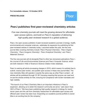 Peerj Publishes First Peer-Reviewed Chemistry Articles