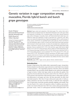Genetic Variation in Sugar Composition Among Muscadine, Florida Hybrid Bunch and Bunch Grape Genotypes