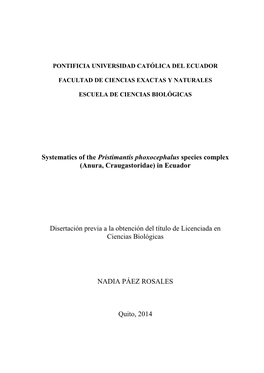 Systematics of the Pristimantis Phoxocephalus Species Complex (Anura, Craugastoridae) in Ecuador
