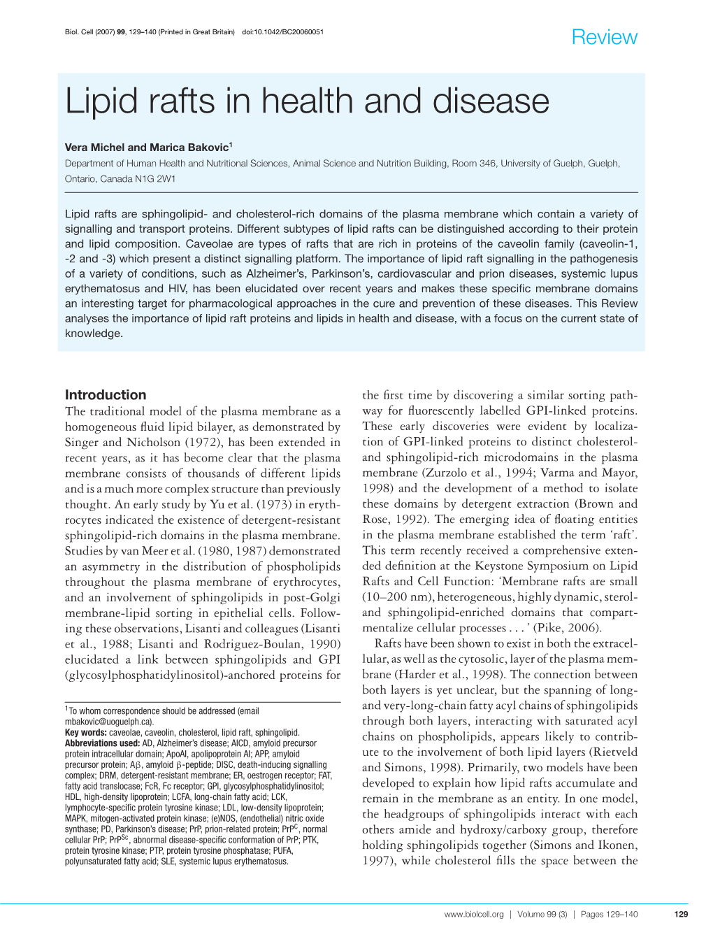 Lipid Rafts in Health and Disease