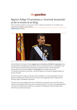 Spain's Felipe VI Promises a 'Renewed Monarchy'