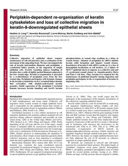 Periplakin-Dependent Re-Organisation of Keratin Cytoskeleton and Loss of Collective Migration in Keratin-8-Downregulated Epithelial Sheets