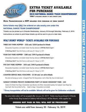 EXTRA TICKET AVAILABLE for PURCHASE 2019 NATIONAL DANCE TEAM CHAMPIONSHIP *ONLY Available Online at Uda.Varsity.Com