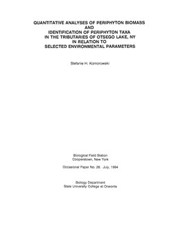 Quantitative Analyses of Periphyton Biomass And