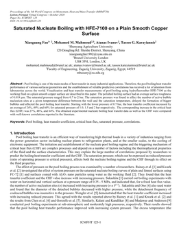 Saturated Nucleate Boiling with HFE-7100 on a Plain Smooth Copper Surface