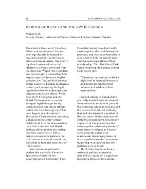 Union Democracy and the Law in Canada
