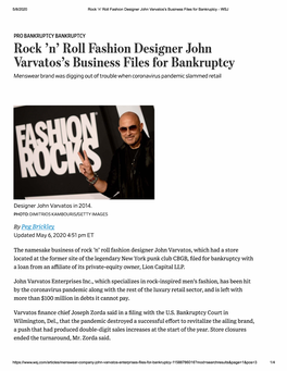Roll Fashion Designer John Varvatos's Business Files for Bankruptcy - WSJ