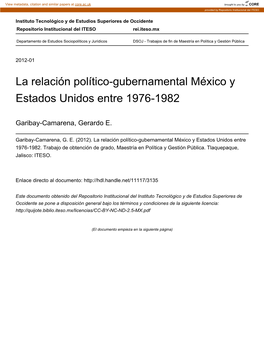 La Relación Político-Gubernamental México Y Estados Unidos Entre 1976-1982