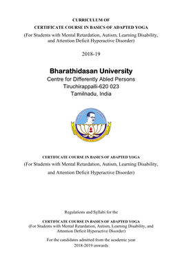 CERTIFICATE COURSE in BASICS of ADAPTED YOGA (For Students with Mental Retardation, Autism, Learning Disability, and Attention Deficit Hyperactive Disorder)