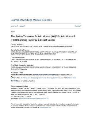 The Serine/Threonine Protein Kinase (Akt)/ Protein Kinase B (Pkb) Signaling Pathway in Breast Cancer