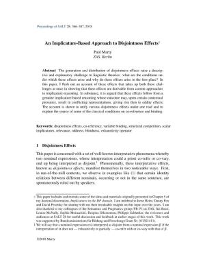 An Implicature-Based Approach to Disjointness Effects*