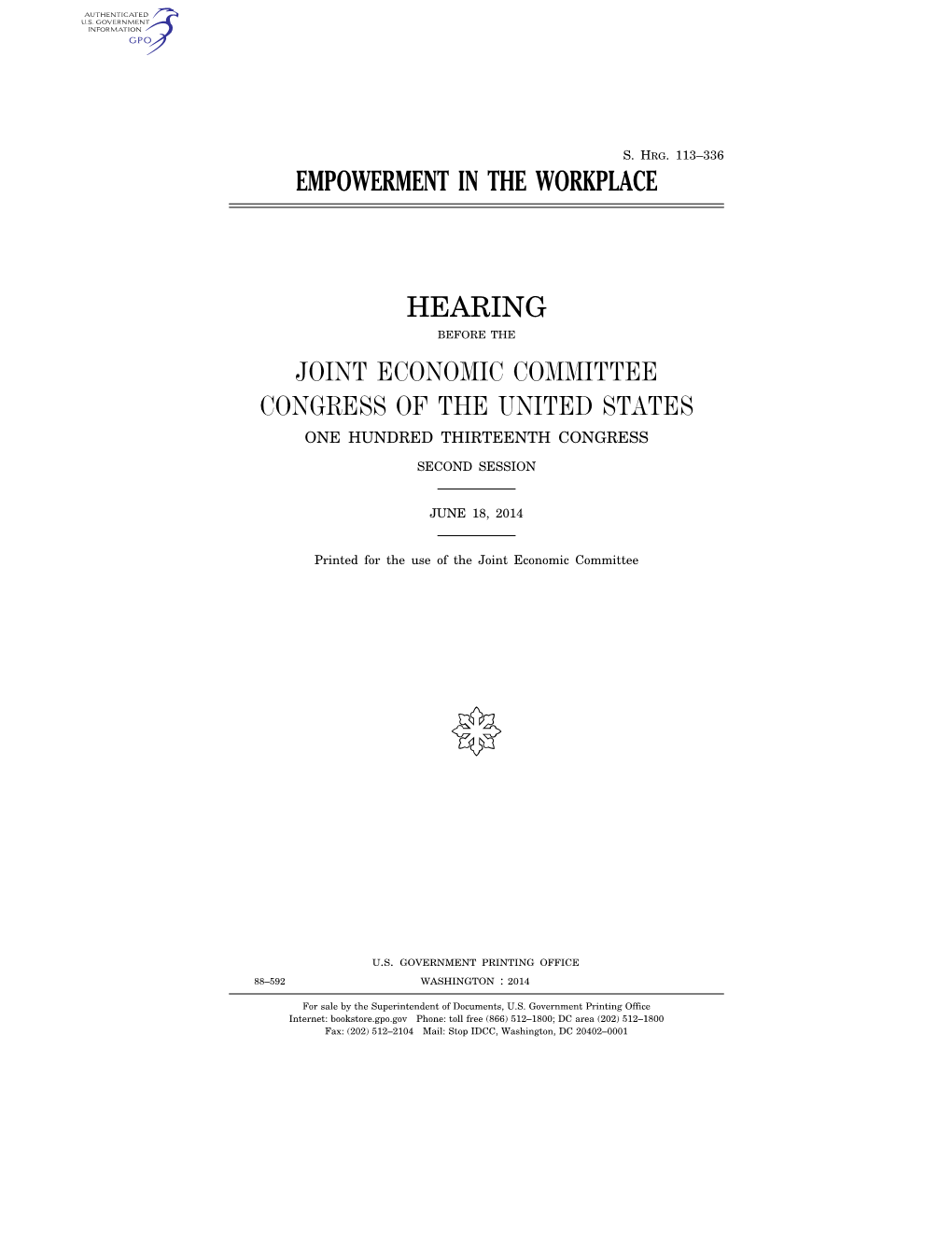 Empowerment in the Workplace Hearing Joint Economic Committee Congress of the United States